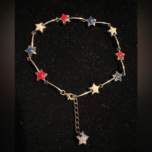 Sterling Silver & Enamel Anklet Bracelet Red White Blue Stars Patriotic